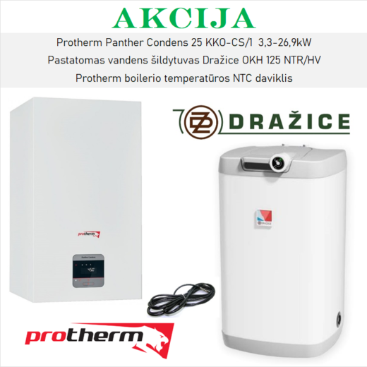 Protherm Panther Condens 25 KKO su Dražice OKH 125 NTR/HV – katilas ir boileris