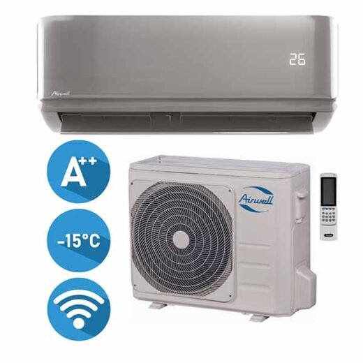 Airwell HARMONIA Grey HDMB-025N-09M22-GY/YDAB-025H-09M22 efektyvus šildymas iki -15°C
